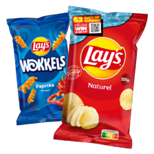 Lay’s flat chips zak à 200 gram
of Lay’s wokkels zak à 100 gram